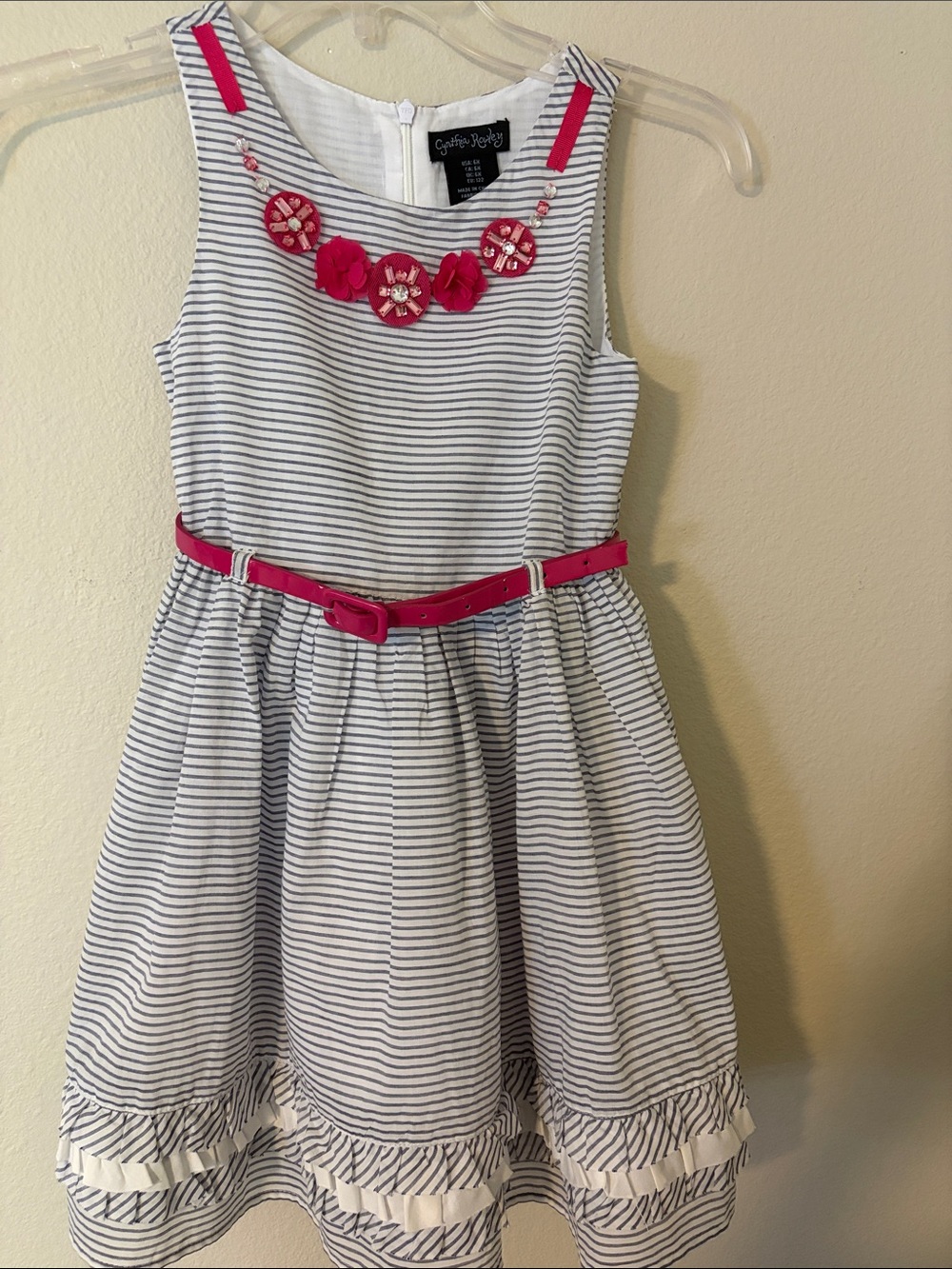 Cynthia Rowley Navy & White Striped Dress with Hot Pink Accents